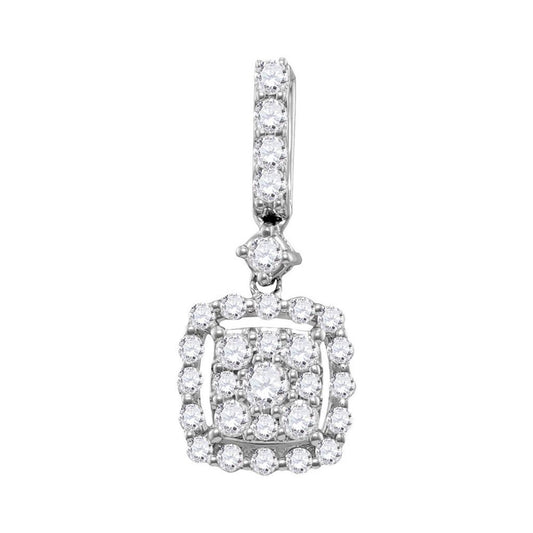 14k White Gold Round Diamond Square Cluster Pendant 1/2 Cttw