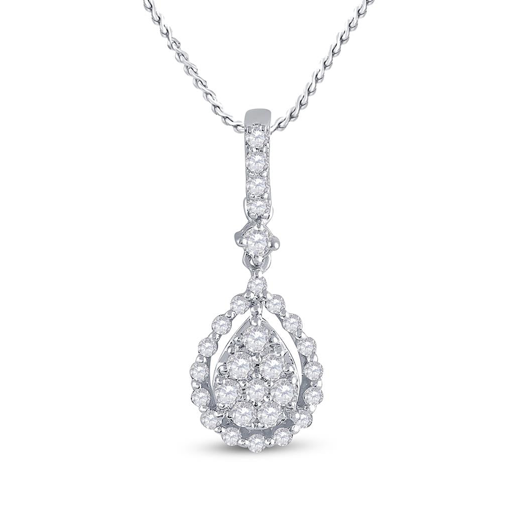 14k White Gold Round Diamond Cluster Pendant 1/2 Cttw