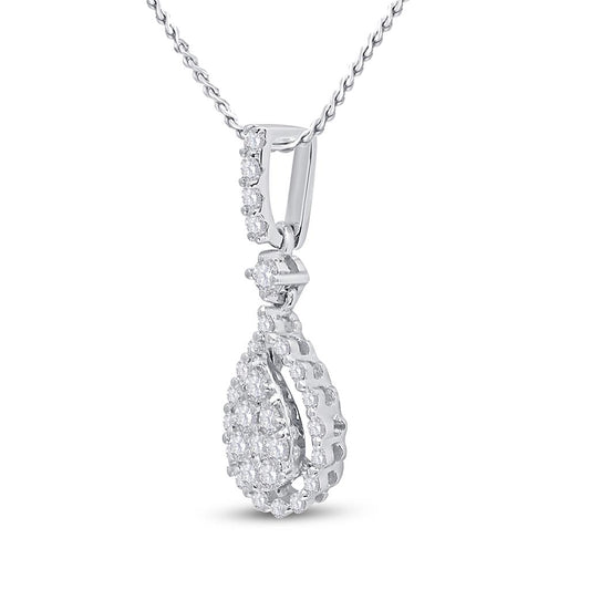 14k White Gold Round Diamond Cluster Pendant 1/2 Cttw