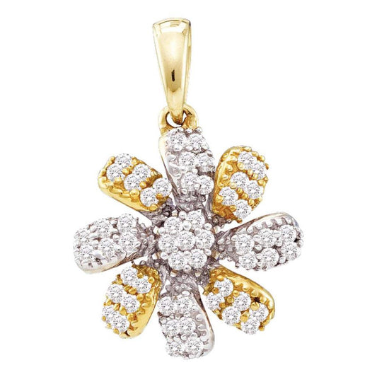 10k Yellow Gold Round Diamond Pinwheel Flower Cluster Pendant 1/4 Cttw