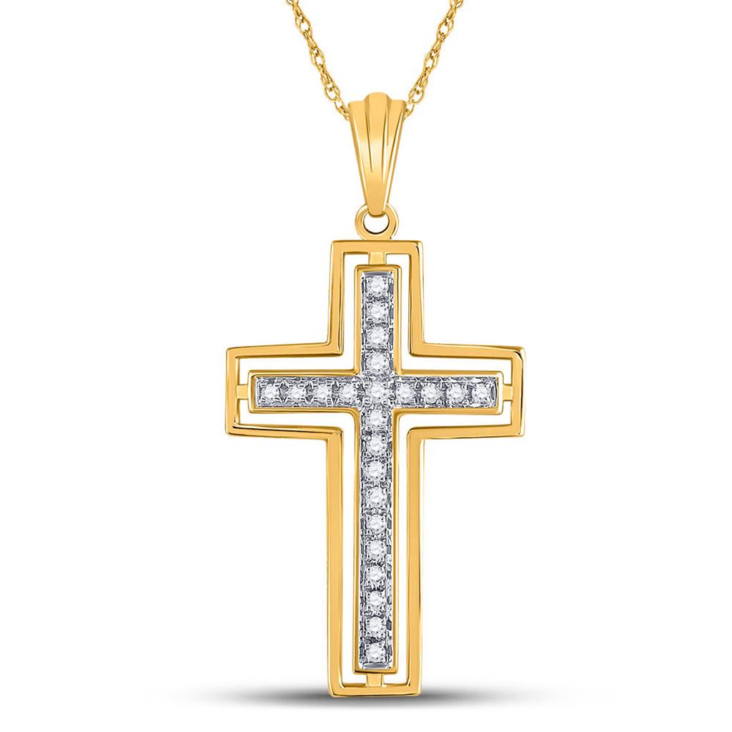 10k Yellow Gold Round Diamond Cross Pendant 1/4 Cttw