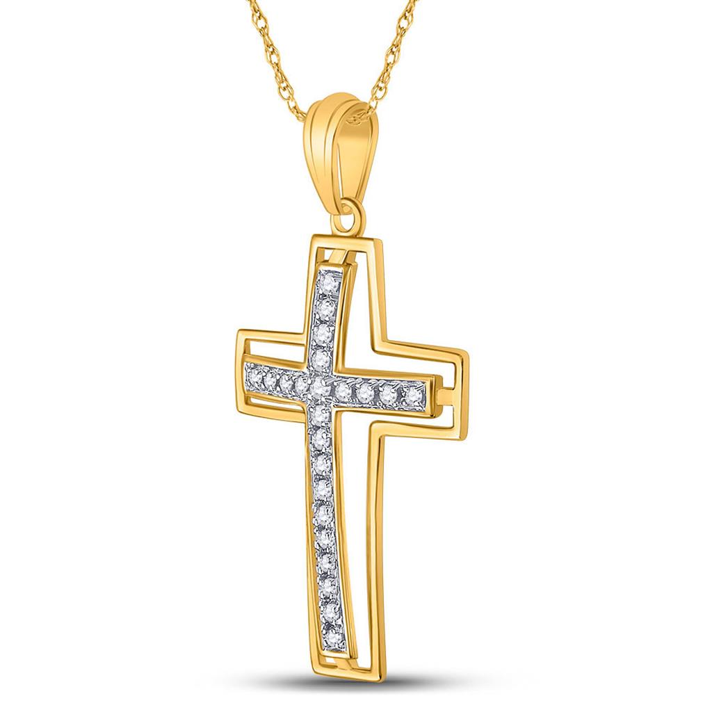 10k Yellow Gold Round Diamond Cross Pendant 1/4 Cttw