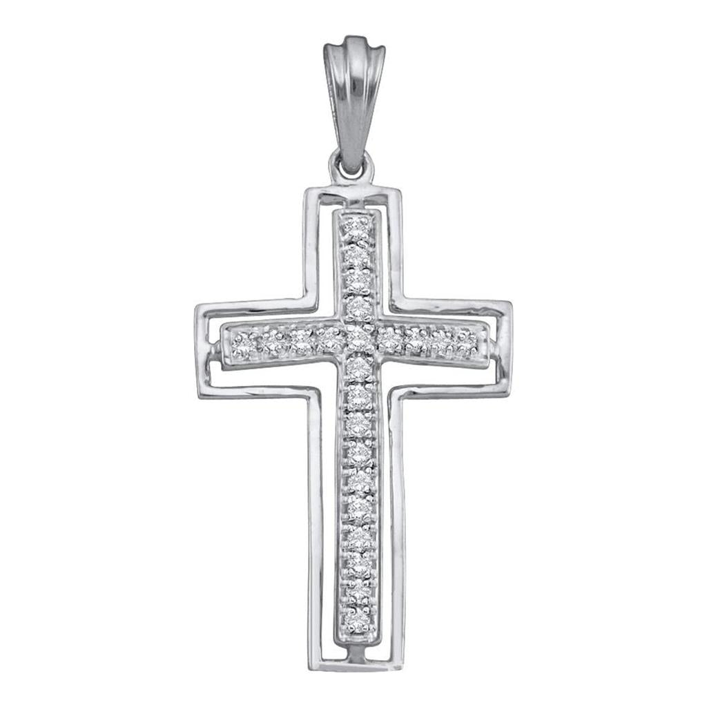 14k White Gold Round Diamond Cross Pendant 1/4 Cttw