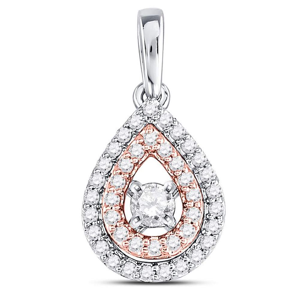 10k Two-tone Gold Round Diamond Teardrop Solitaire Pendant 1/4 Cttw