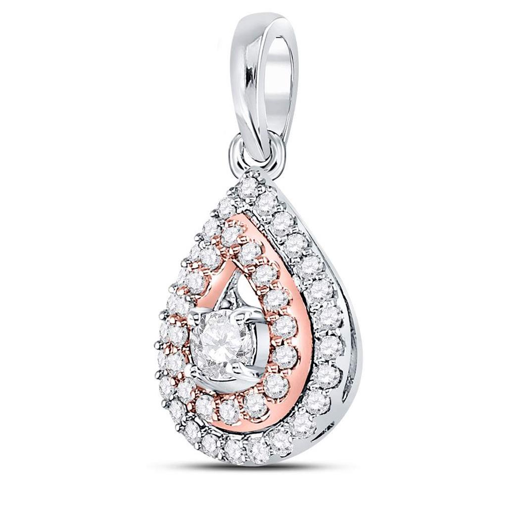 10k Two-tone Gold Round Diamond Teardrop Solitaire Pendant 1/4 Cttw