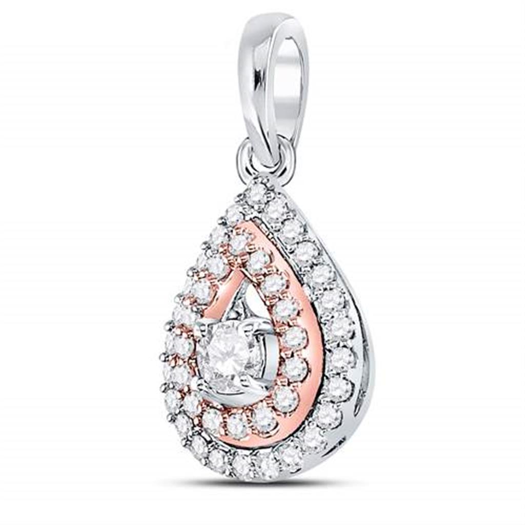 10k Two-tone Gold Round Diamond Teardrop Solitaire Pendant 1/4 Cttw