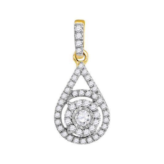 10k Yellow Gold Round Diamond Solitaire Circle Frame Pendant 1/4 Cttw