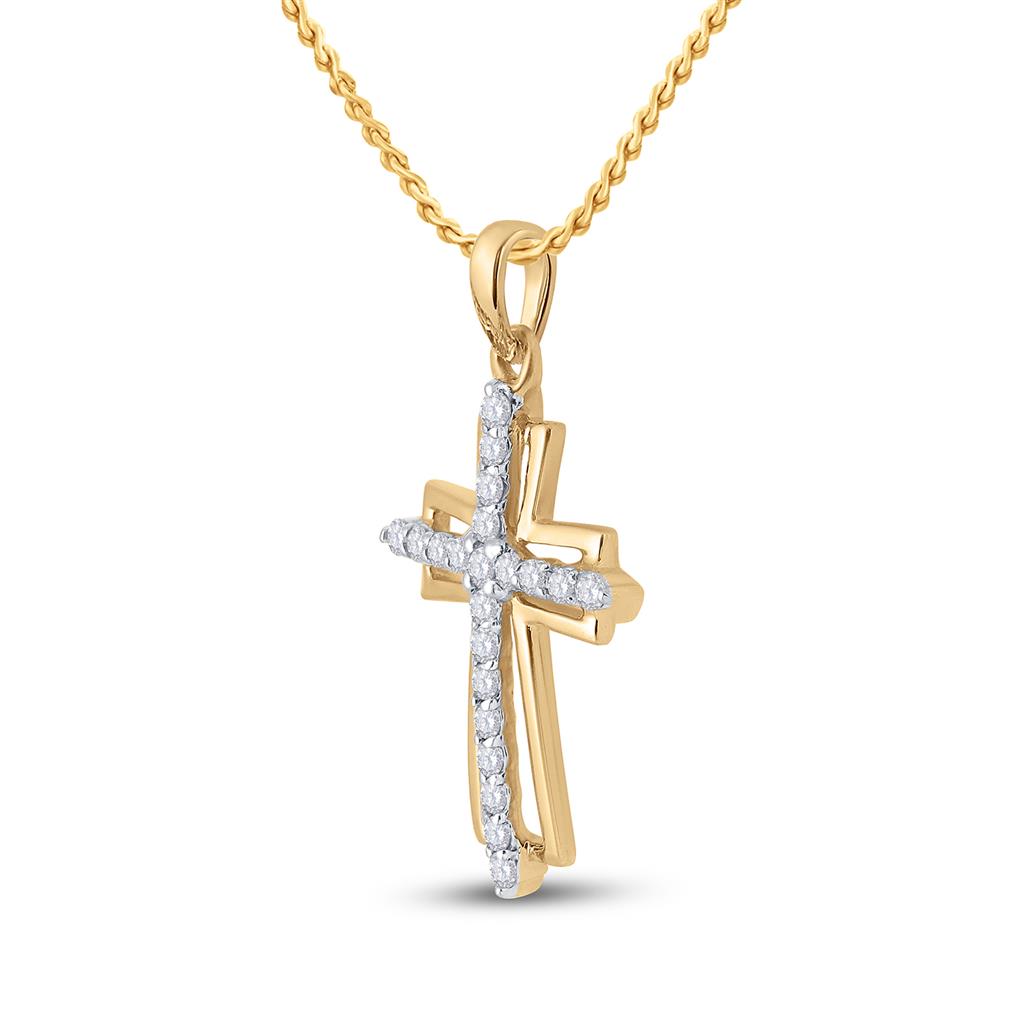 10k Yellow Gold Round Diamond Cross Outline Religious Pendant 1/4 Cttw