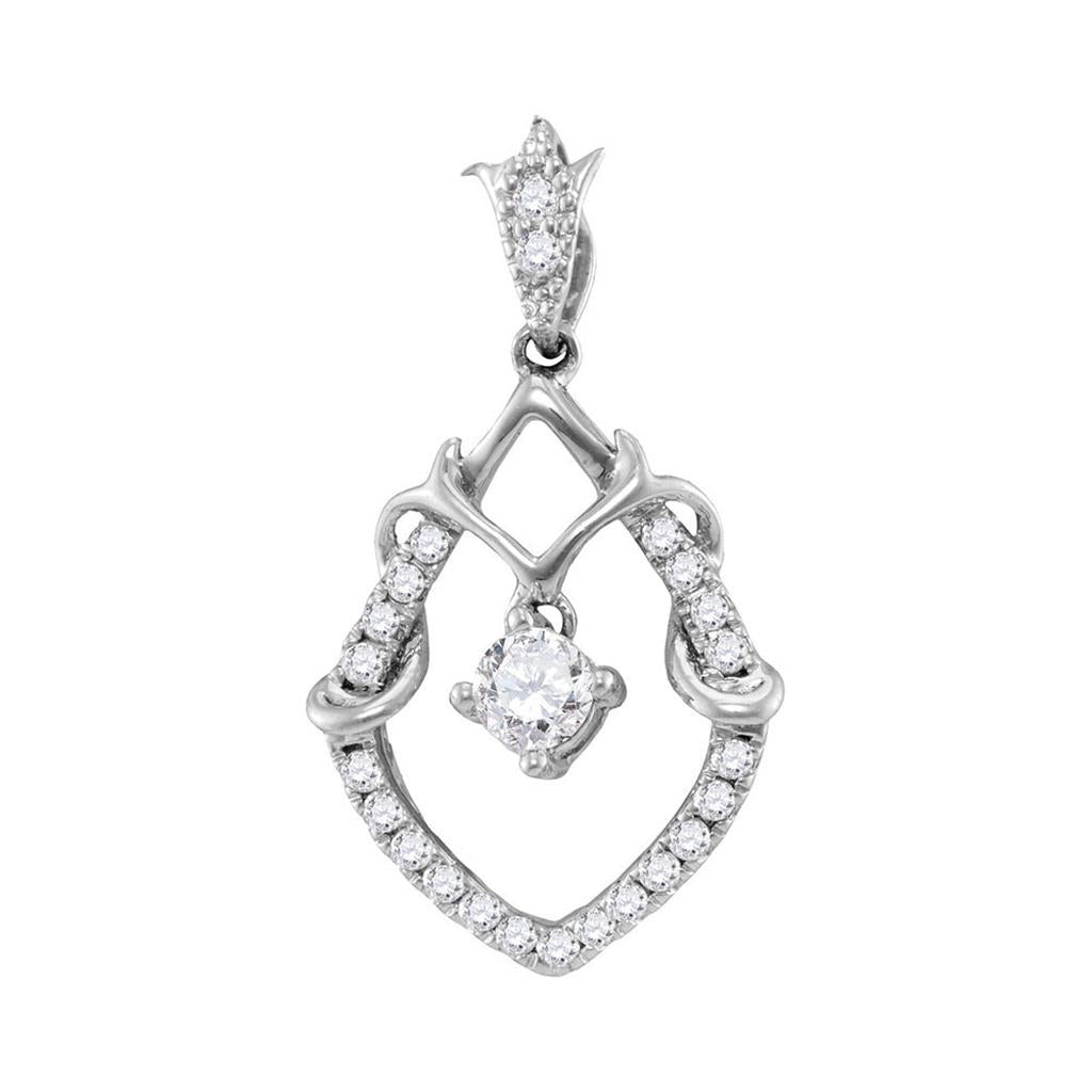 14k White Gold Round Diamond Framed Solitaire Pendant 1/4 Cttw