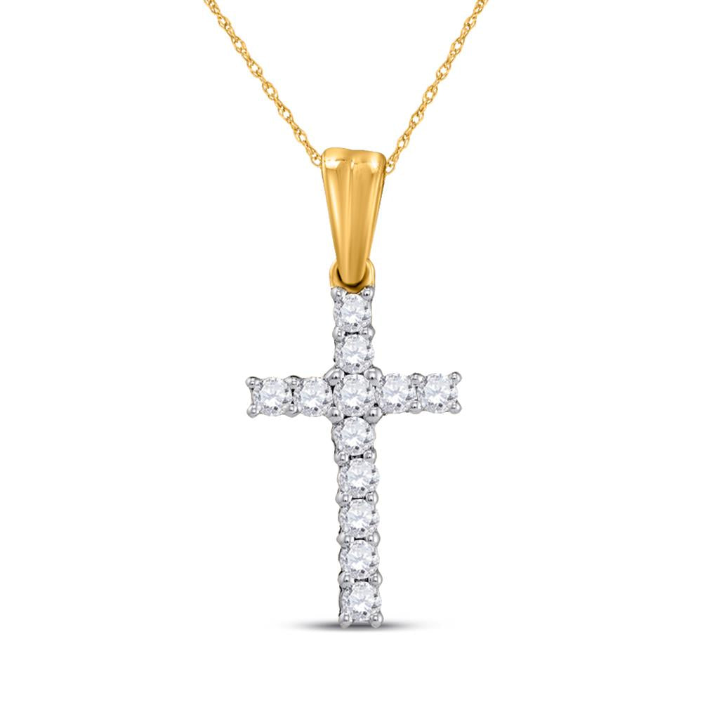 10k Yellow Gold Round Diamond Cross Religious Pendant 1/4 Cttw