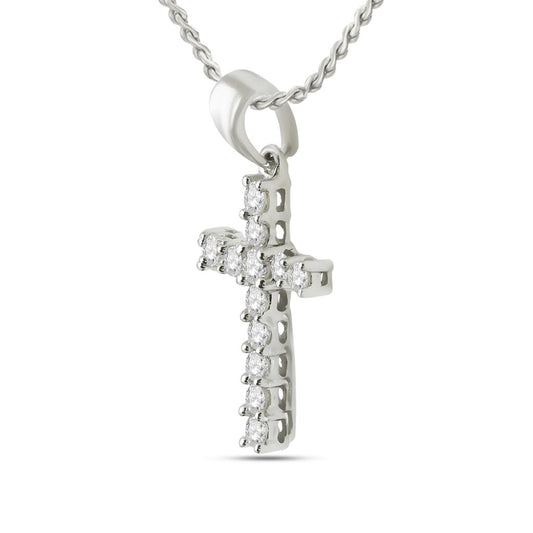 14k White Gold Round Diamond Cross Religious Pendant 1/4 Cttw