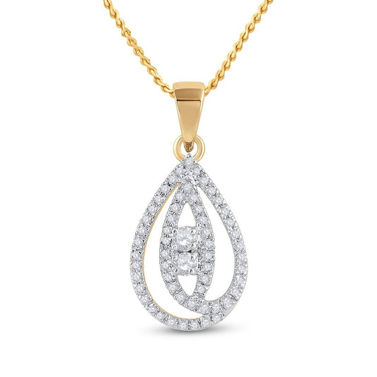 10k Yellow Gold Round Diamond 2-Stone Teardrop Pendant 1/6 Cttw