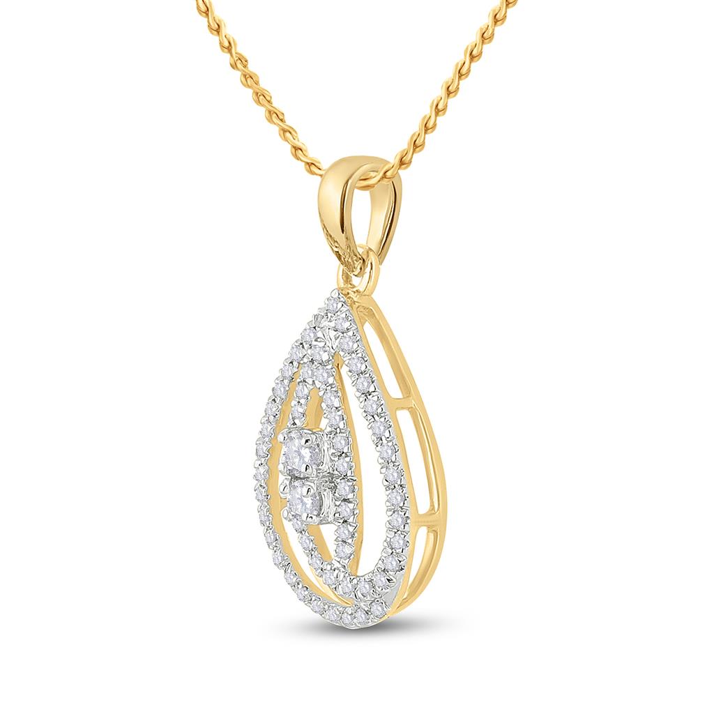 10k Yellow Gold Round Diamond 2-Stone Teardrop Pendant 1/6 Cttw