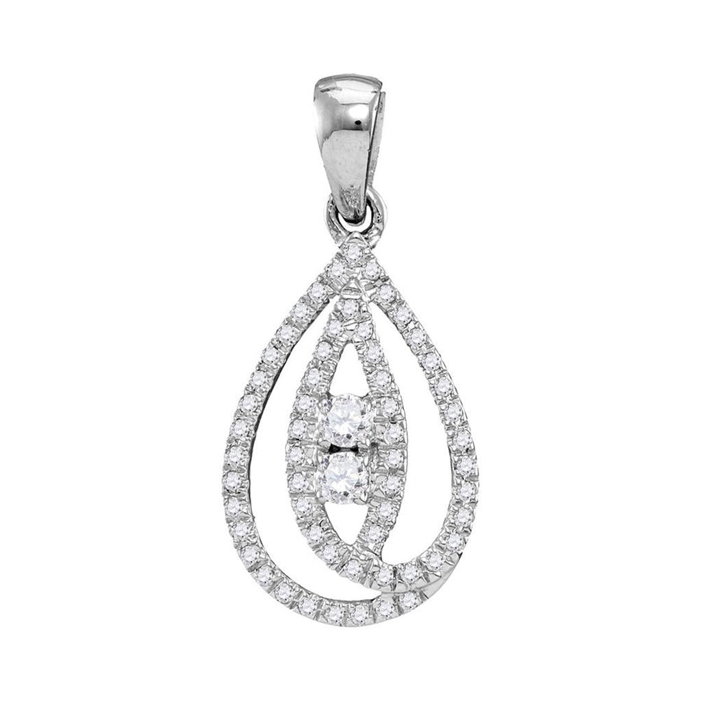 14k White Gold Round Diamond Teardrop 2-stone Pendant 1/6 Cttw