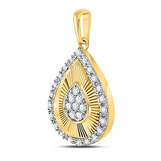 10k Yellow Gold Round Diamond Teardrop Pendant 1/6 Cttw