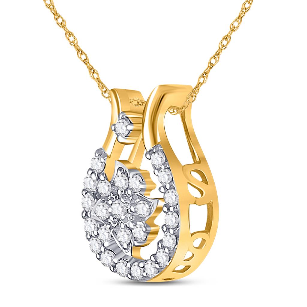 10k Yellow Gold Round Diamond Cluster Pendant 1/8 Cttw