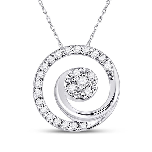 14k White Gold Round Diamond Circle Swirl Cluster Pendant 1/8 Cttw