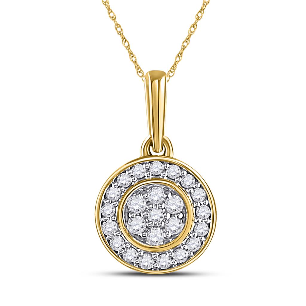 10k Yellow Gold Round Diamond Circle Frame Flower Cluster Pendant 1/6 Cttw