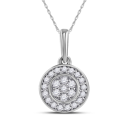 14k White Gold Round Diamond Circle Frame Flower Cluster Pendant 1/6 Cttw