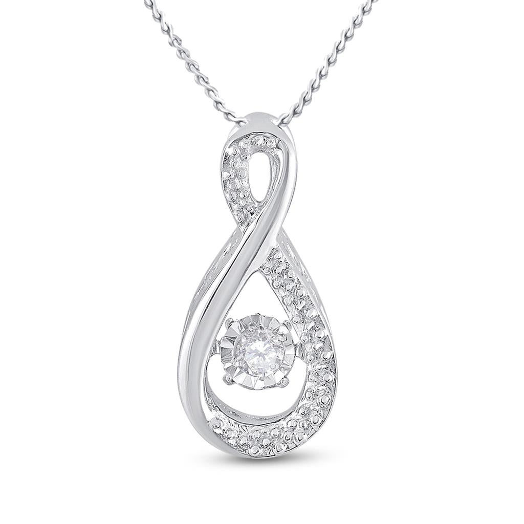 14k White Gold Round Diamond Moving Twinkle Teardrop Pendant 1/20 Cttw