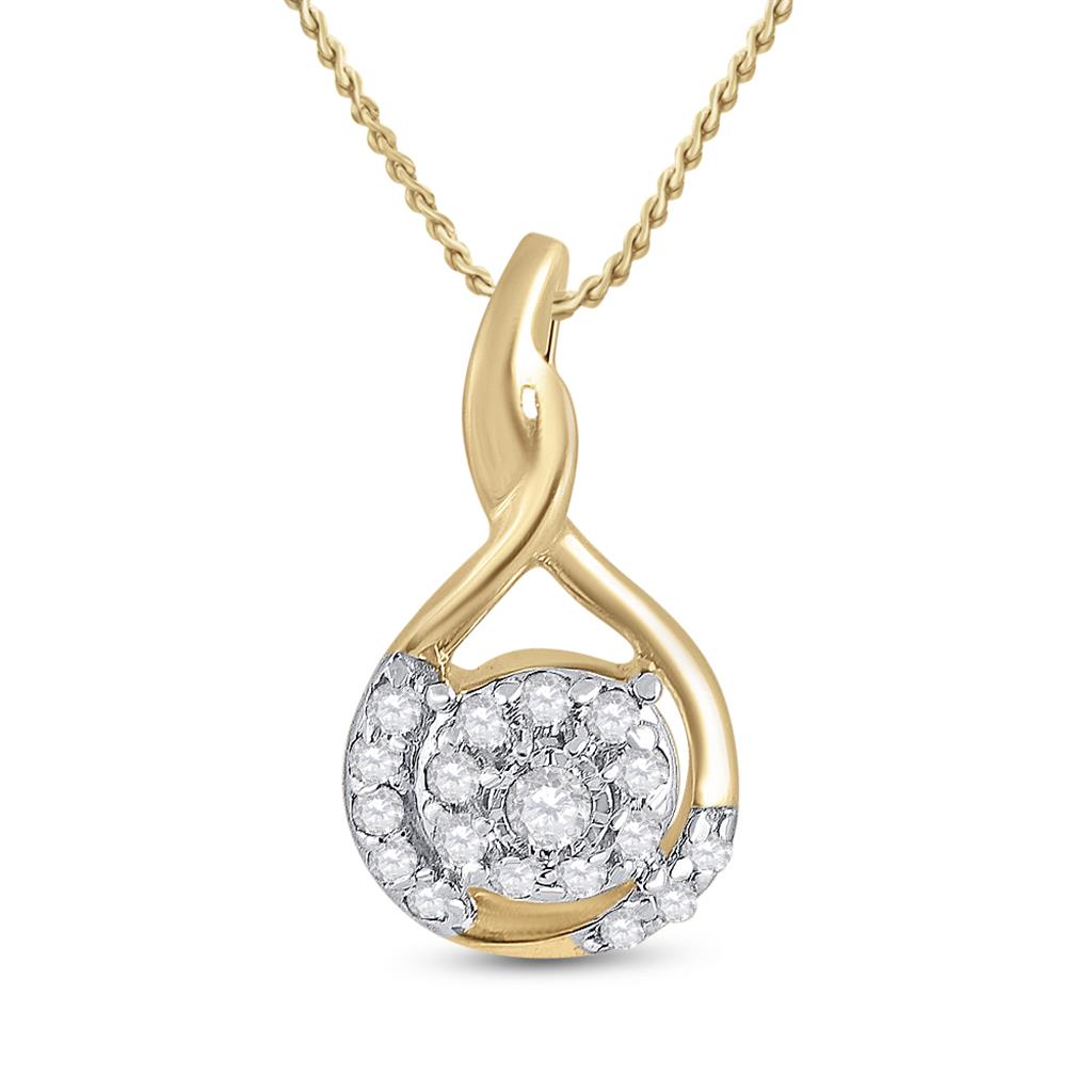 10k Yellow Gold Round Diamond Cluster Pendant 1/10 Cttw