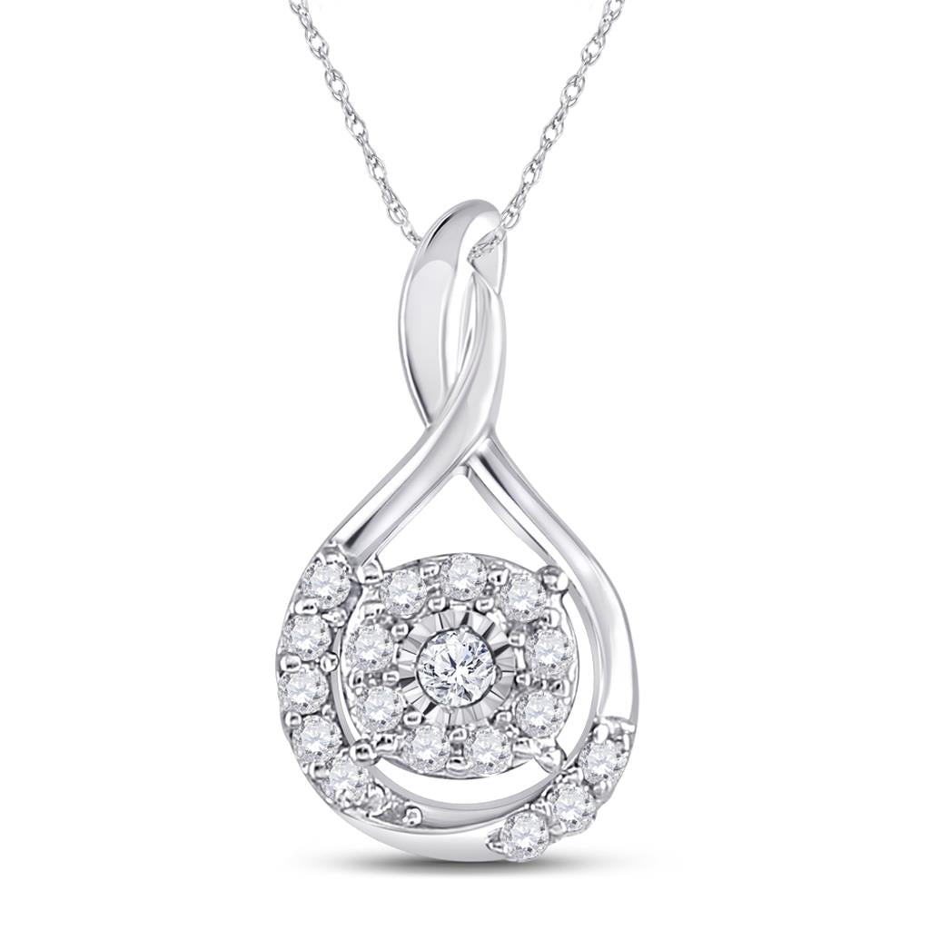 14k White Gold Round Diamond Cluster Pendant 1/10 Cttw