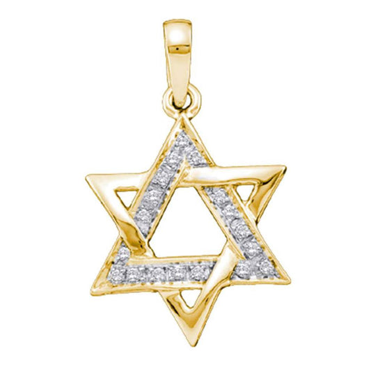 10k Yellow Gold Round Diamond Star Magen David Jewish Pendant 1/10 Cttw