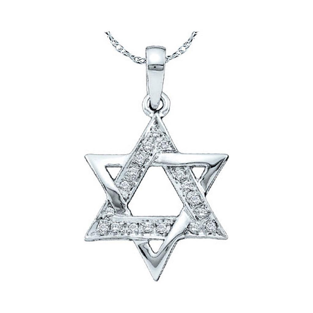 14k White Gold Round Diamond Star Magen David Jewish Pendant 1/10 Cttw