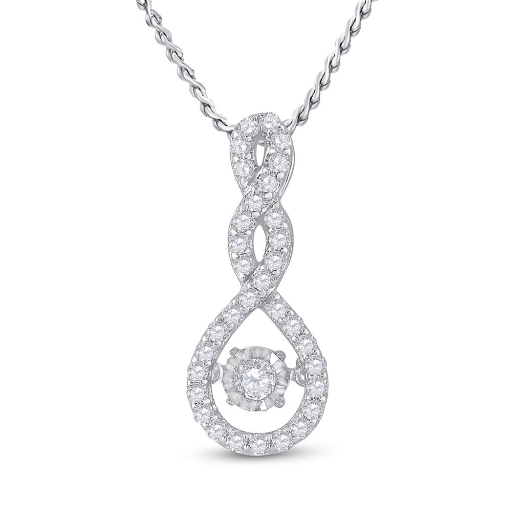 14k White Gold Round Diamond Moving Teardrop Pendant 1/3 Cttw