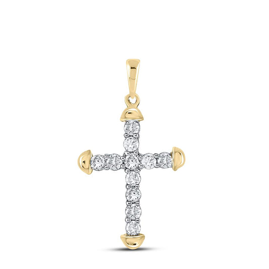 10k Yellow Gold Round Diamond Cross Pendant 1/3 Cttw