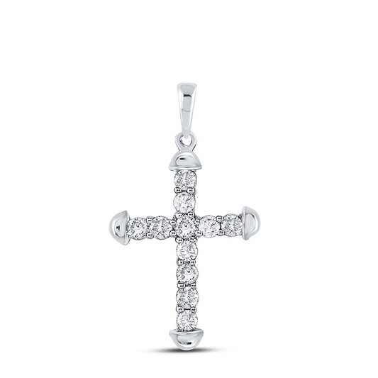 14k White Gold Round Diamond Cross Pendant 1/3 Cttw