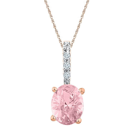 10k Rose Gold Oval Created Morganite Solitaire Pendant 7/8 Cttw