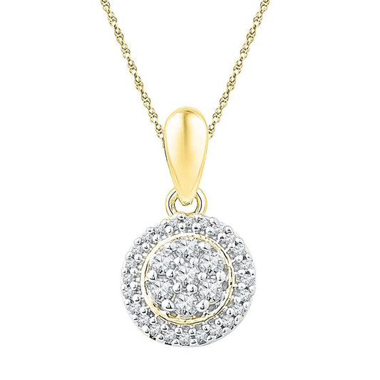 10k Yellow Gold Round Diamond Halo Flower Cluster Pendant 1/4 Cttw