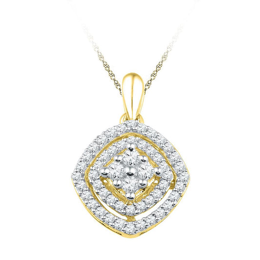 10k Yellow Gold Round Diamond Square Cluster Pendant 1/2 Cttw