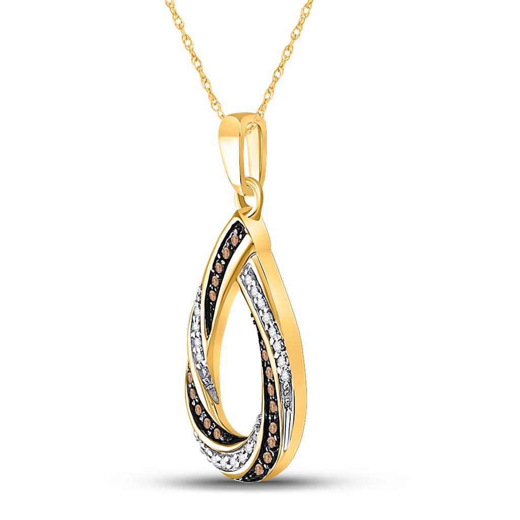 10k Yellow Gold Brown Diamond Teardrop Stripe Pendant 1/4 Cttw