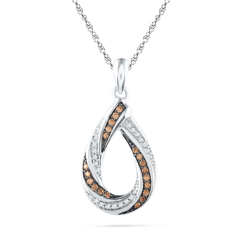 14k White Gold Brown Diamond Teardrop Stripe Pendant 1/4 Cttw