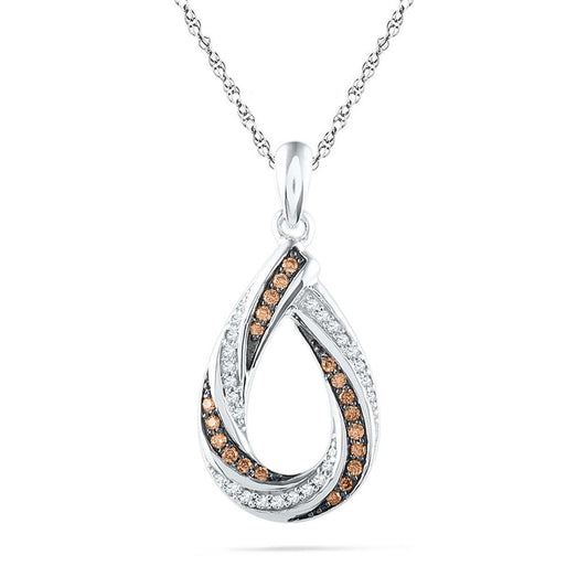 14k White Gold Brown Diamond Teardrop Stripe Pendant 1/4 Cttw