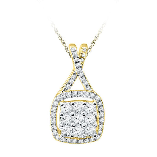 10k Yellow Gold Round Diamond Square Cluster Pendant 1/2 Cttw