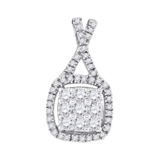 14k White Gold Round Diamond Square Cluster Pendant 1/2 Cttw