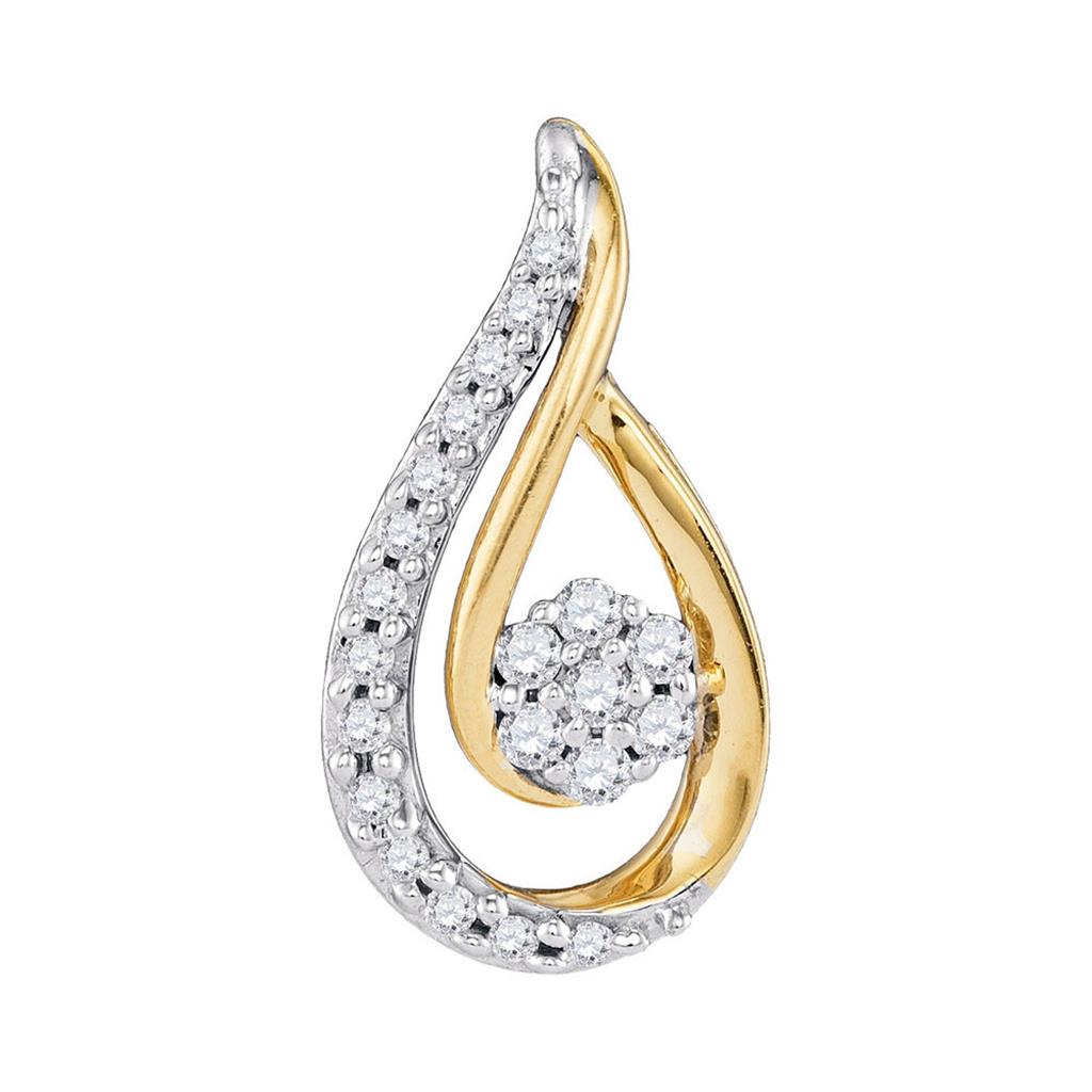 10k Yellow Gold Round Diamond Teardrop Cluster Pendant 1/4 Cttw