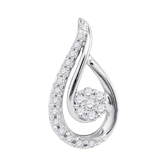 14k White Gold Round Diamond Teardrop Cluster Pendant 1/4 Cttw