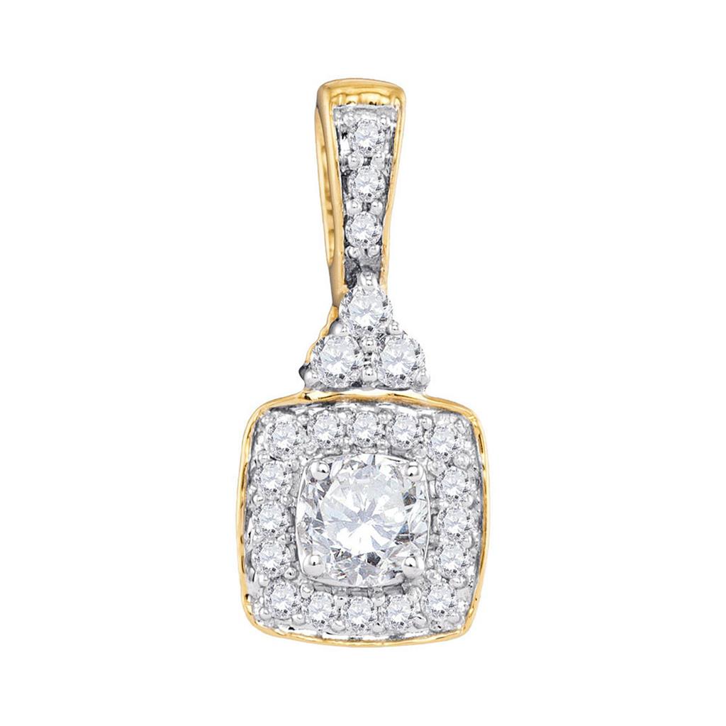 10k Yellow Gold Round Diamond Solitaire Square Frame Pendant 1/2 Cttw