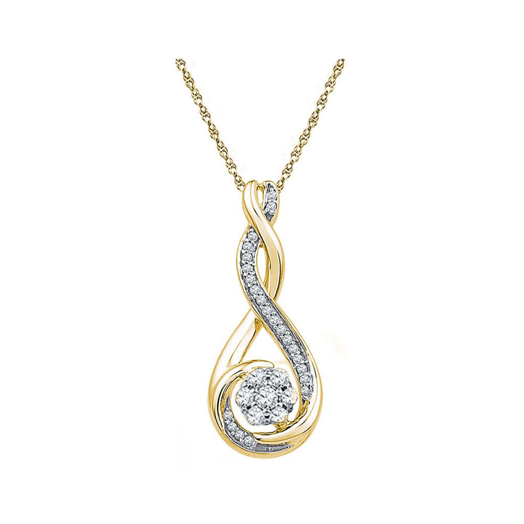 10k Yellow Gold Round Diamond Cradled Cluster Pendant 1/4 Cttw