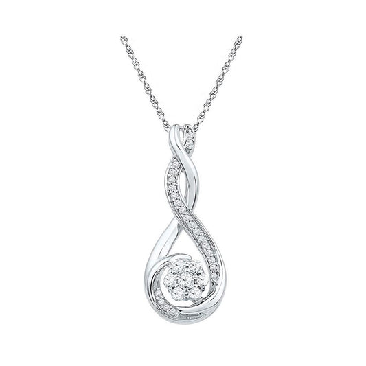 14k White Gold Round Diamond Twisted Teardrop Cluster Pendant 1/4 Cttw