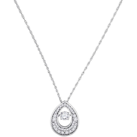 14k White Gold Round Diamond Moving Twinkle Solitaire Teardrop Pendant 1/2 Cttw