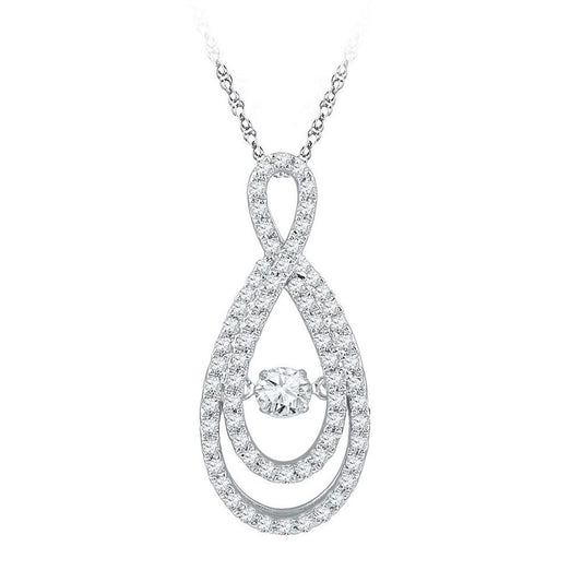 14k White Gold Round Diamond Moving Twinkle Solitaire Teardrop Pendant 3/4 Cttw