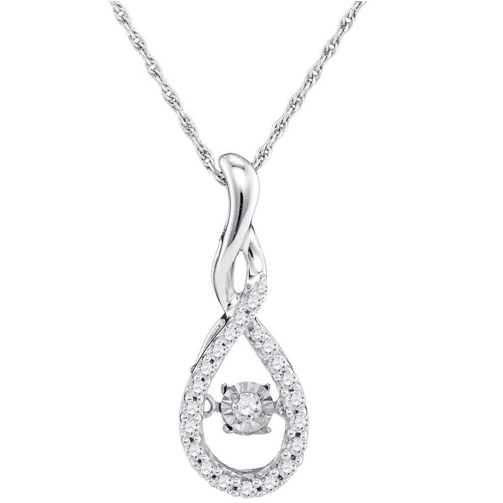 14kt White Gold Round Diamond Solitaire Moving Twinkle Teardrop Pendant 1/4 Cttw