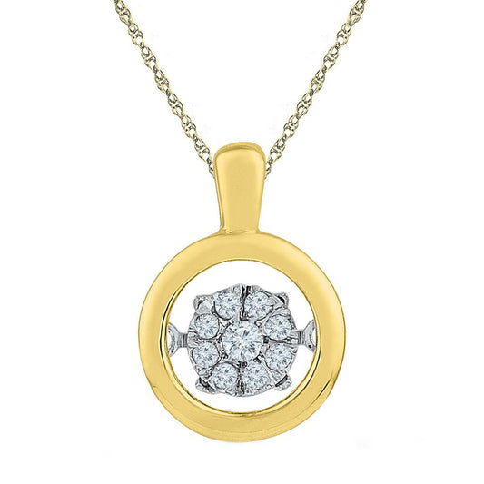 10k Yellow Gold Moving Round Diamond Cluster Pendant 1/10 Cttw