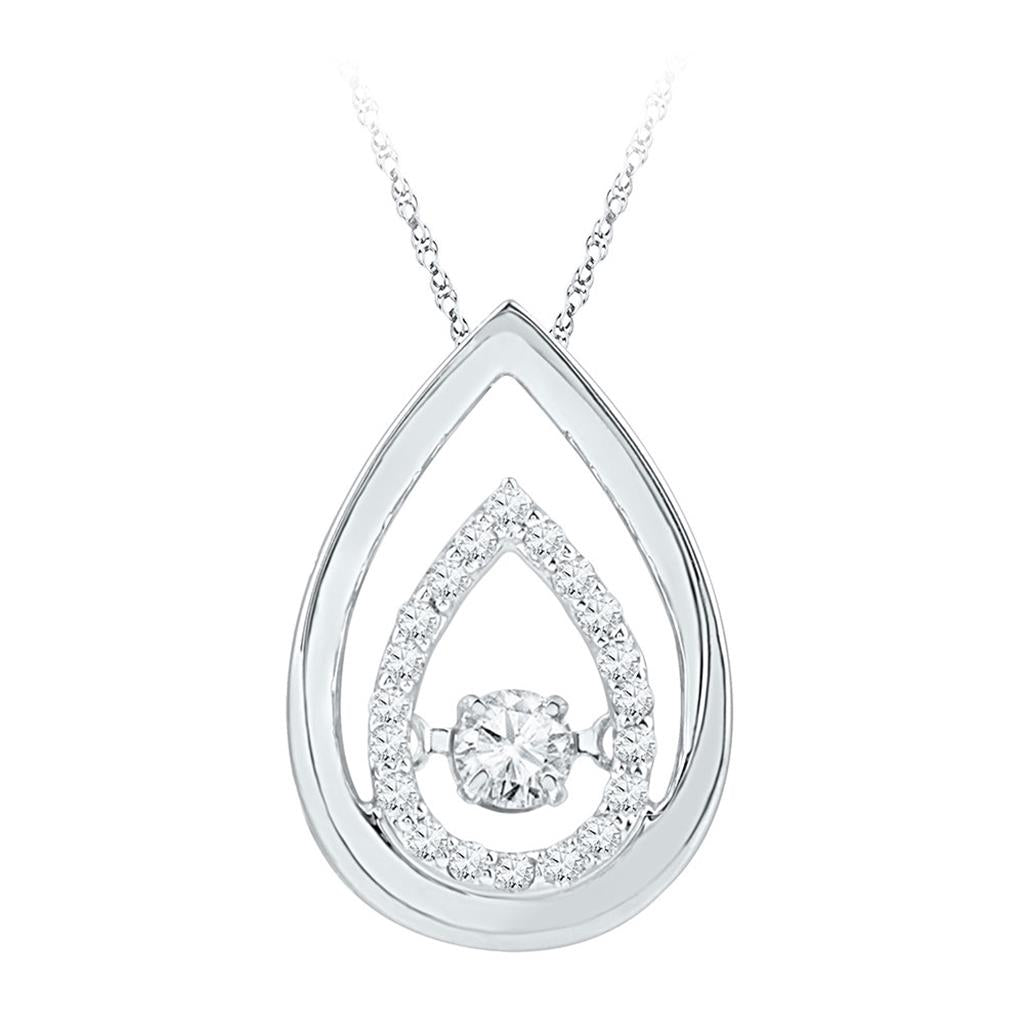 14k White Gold Moving Round Diamond Teardrop Pendant 1/5 Cttw