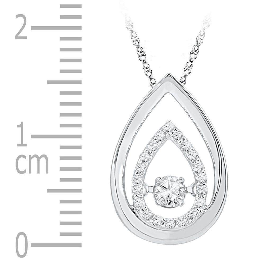 14k White Gold Moving Round Diamond Teardrop Pendant 1/5 Cttw